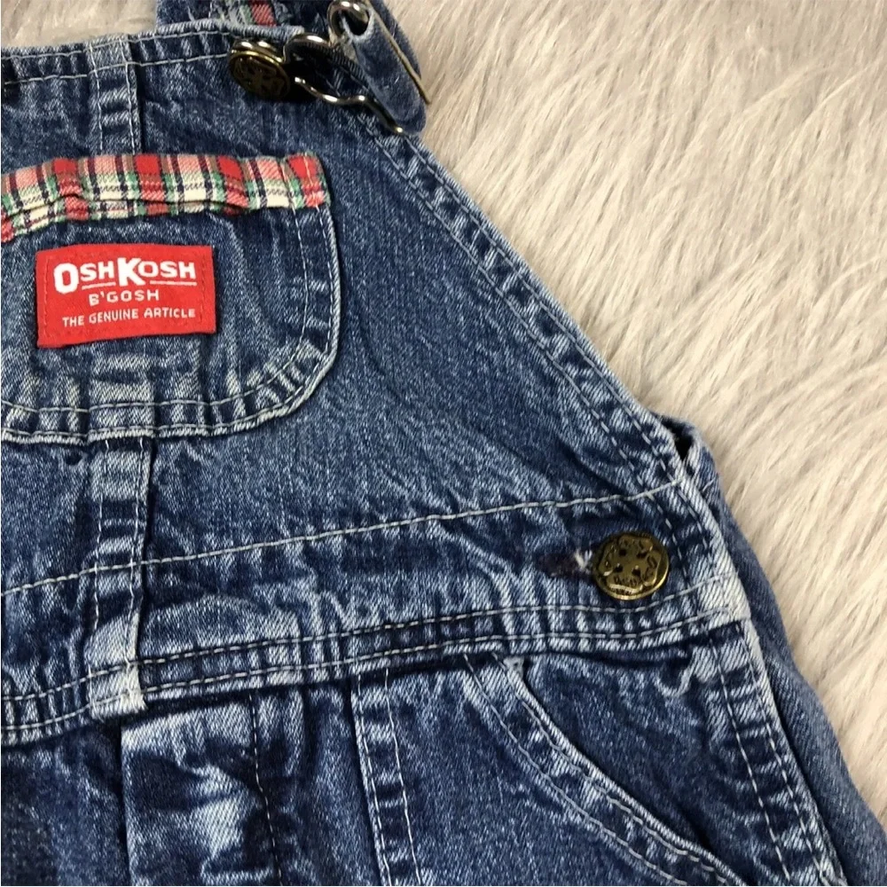 Vintage Toddler Oshkosh Bgosh Denim Blue Red Plaid Flannel Lined Overalls